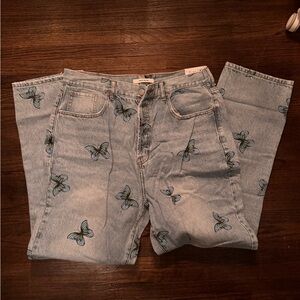 PacSun Light Blue Butterfly Boyfriend Jeans